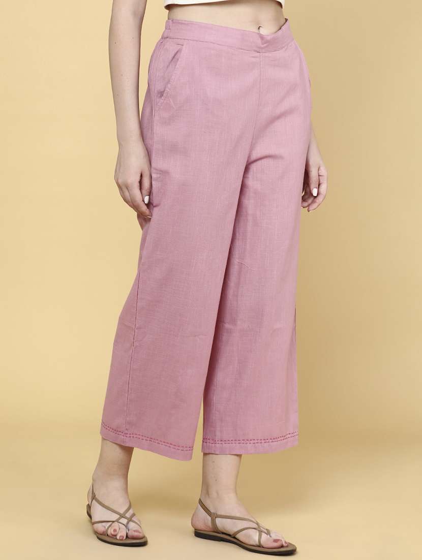 women pink cotton flared palazzo - 22259236 -  Standard Image - 2