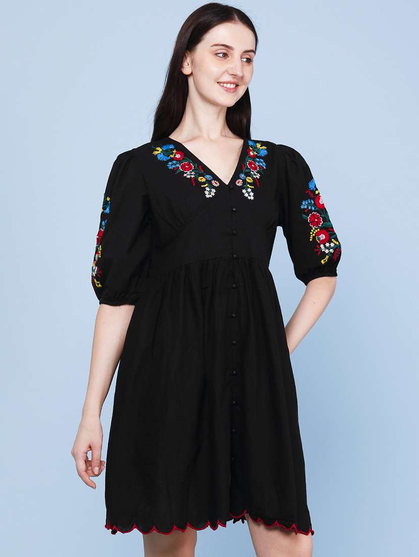 women embroidered puff sleeves flared dress - 22259245 -  Standard Image - 2