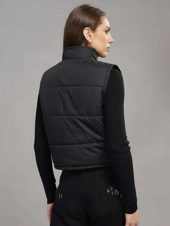 women solid sleeveless cropped puffer jacket - 22259250 -  Standard Image - 2