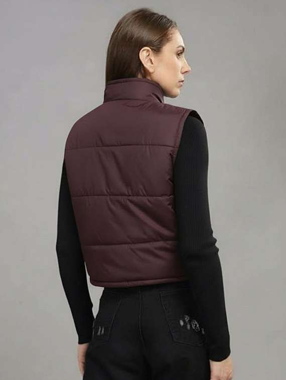 women solid sleeveless cropped puffer jacket - 22259254 -  Standard Image - 2