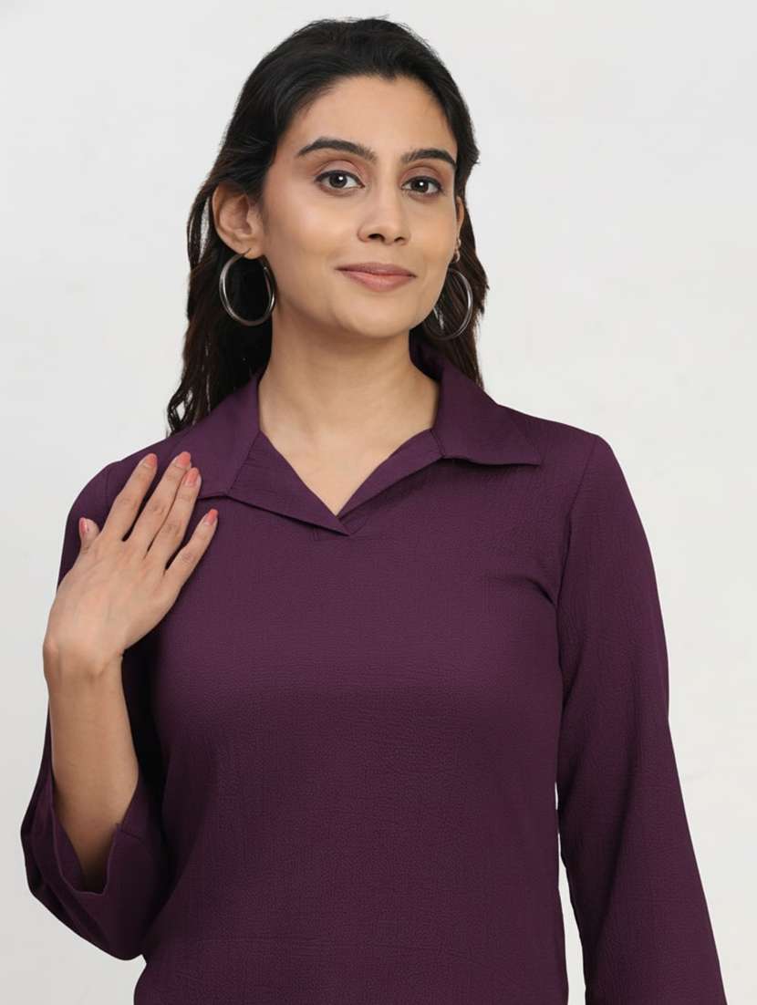 women solid three quarter sleeve regular top - 22259255 -  Standard Image - 2