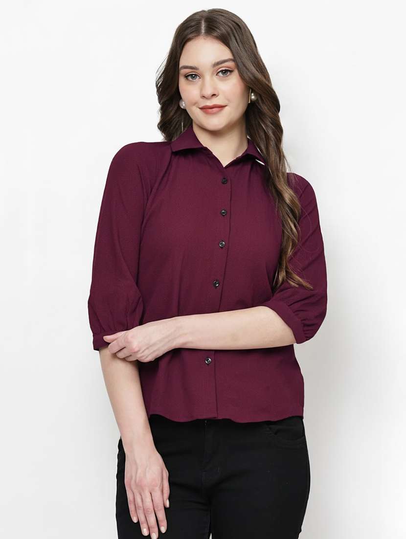 women solid three quarter sleeve shirt top
