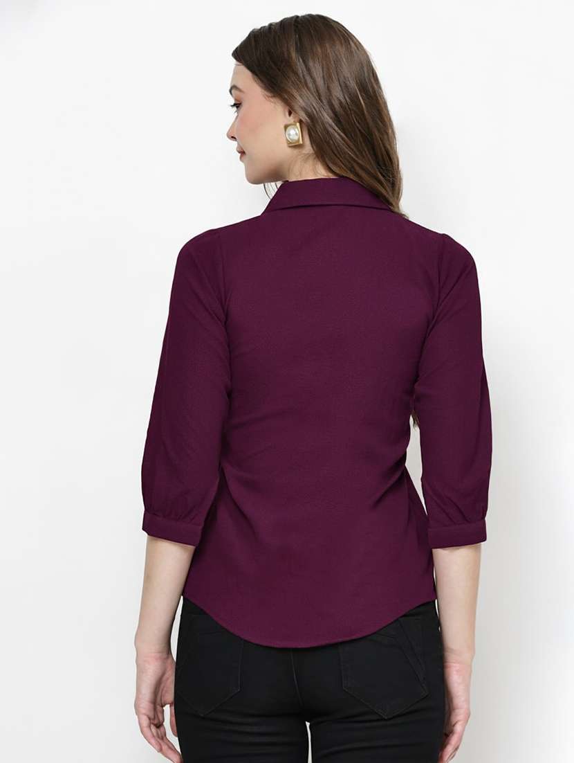 women solid three quarter sleeve shirt top - 22259256 -  Standard Image - 2
