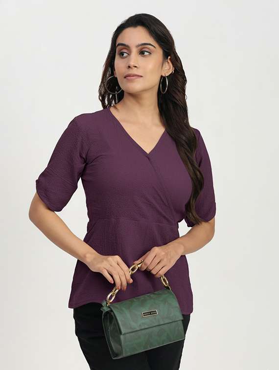 women solid puff sleeve regular top