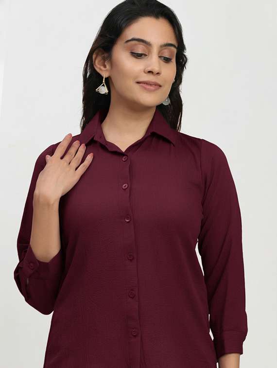 women solid collared shirt top - 22259263 -  Standard Image - 2