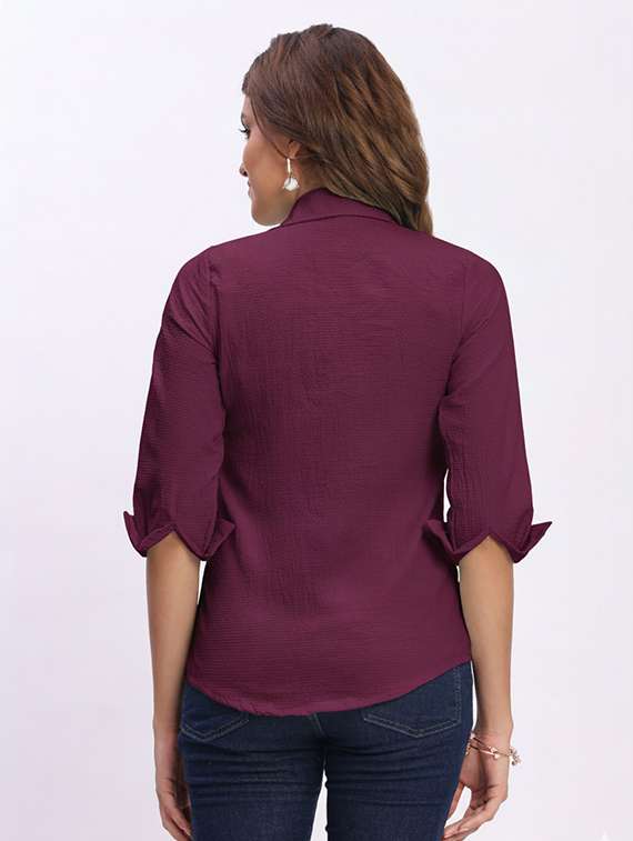 women solid collared shirt top - 22259264 -  Standard Image - 2