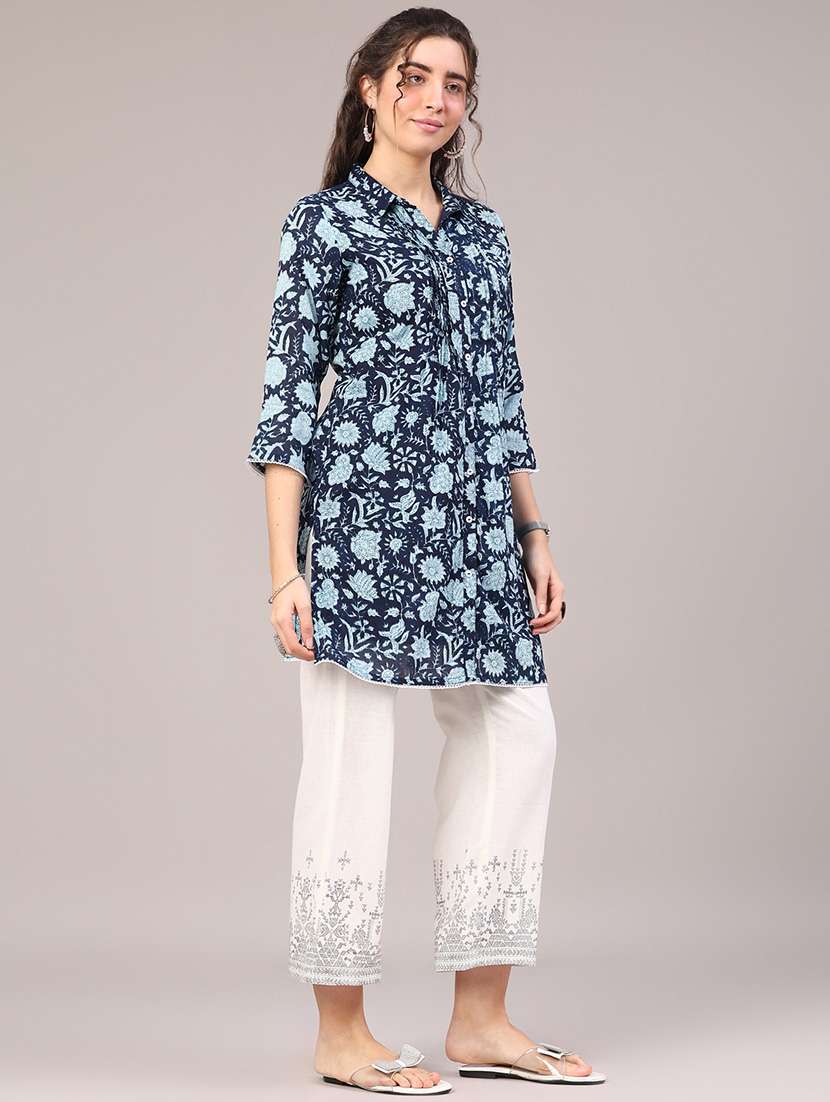 women floral three quarter sleeve a-line kurti - 22259298 -  Standard Image - 2