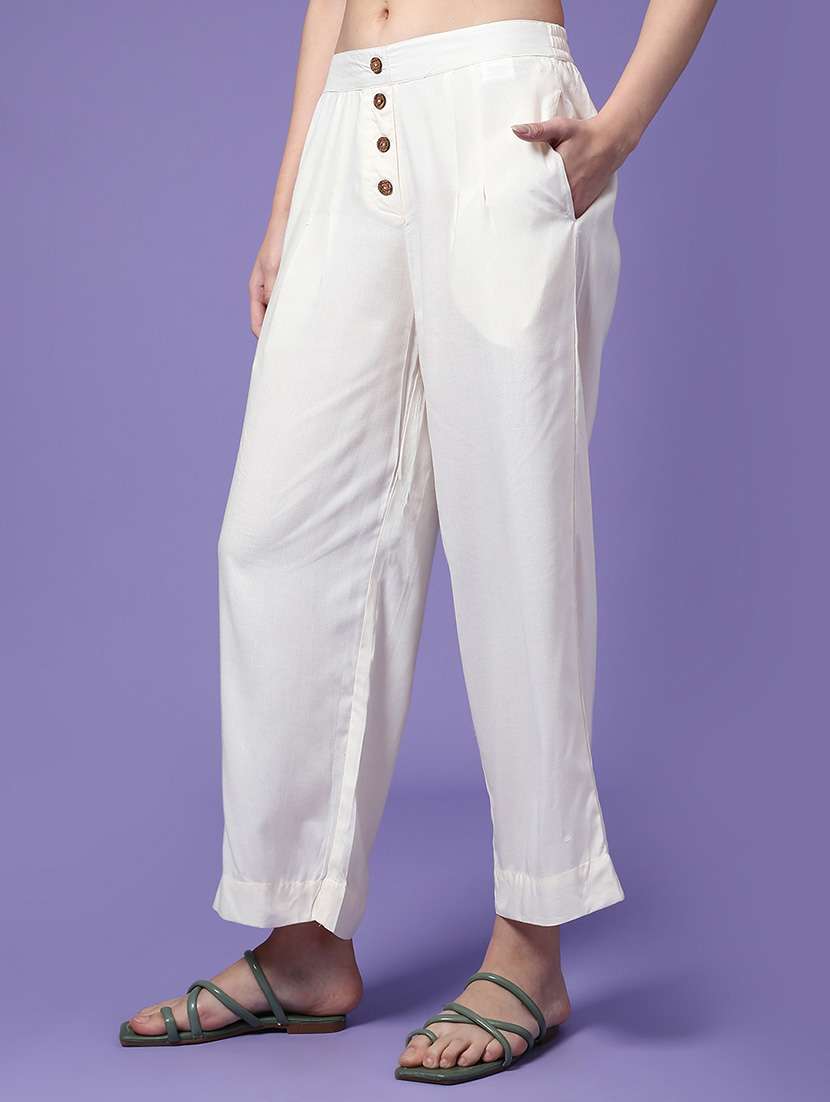 women solid mid rise ankle length straight trouser - 22259304 -  Standard Image - 2