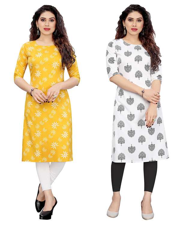 women pack of 2 three quarter sleeve straight kurta