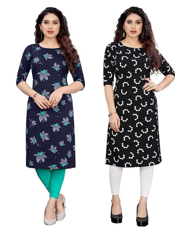women pack of 2 printed straight kurta