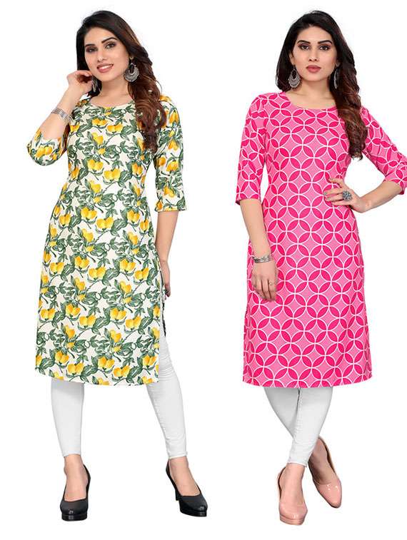 women pack of 2 printed straight kurta