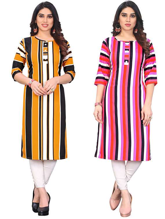 women pack of 2 three quarter sleeve straight kurta