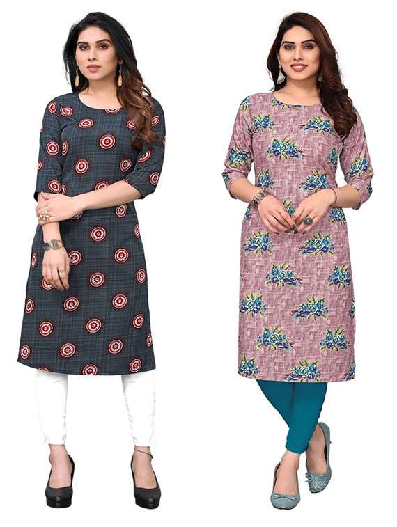 women pack of 2 printed three quarter sleeve straight kurta