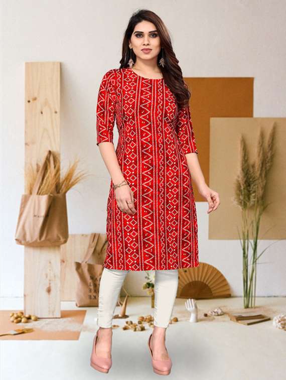 women pack of 4 printed three quarter sleeve straight kurta - 22260061 -  Standard Image - 2