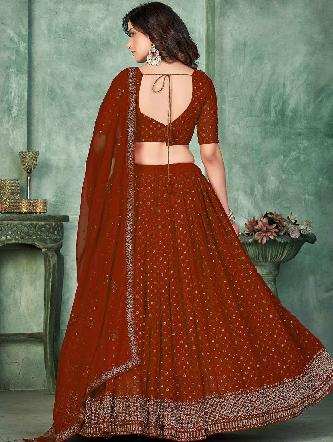 women solid with work semi stitched flared lehenga - 22260688 -  Standard Image - 2