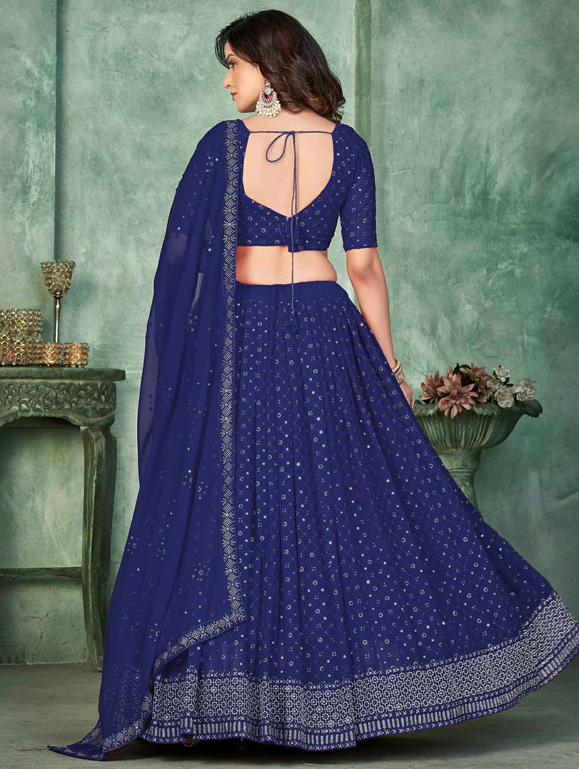women solid with work semi stitched flared lehenga - 22260690 -  Standard Image - 2