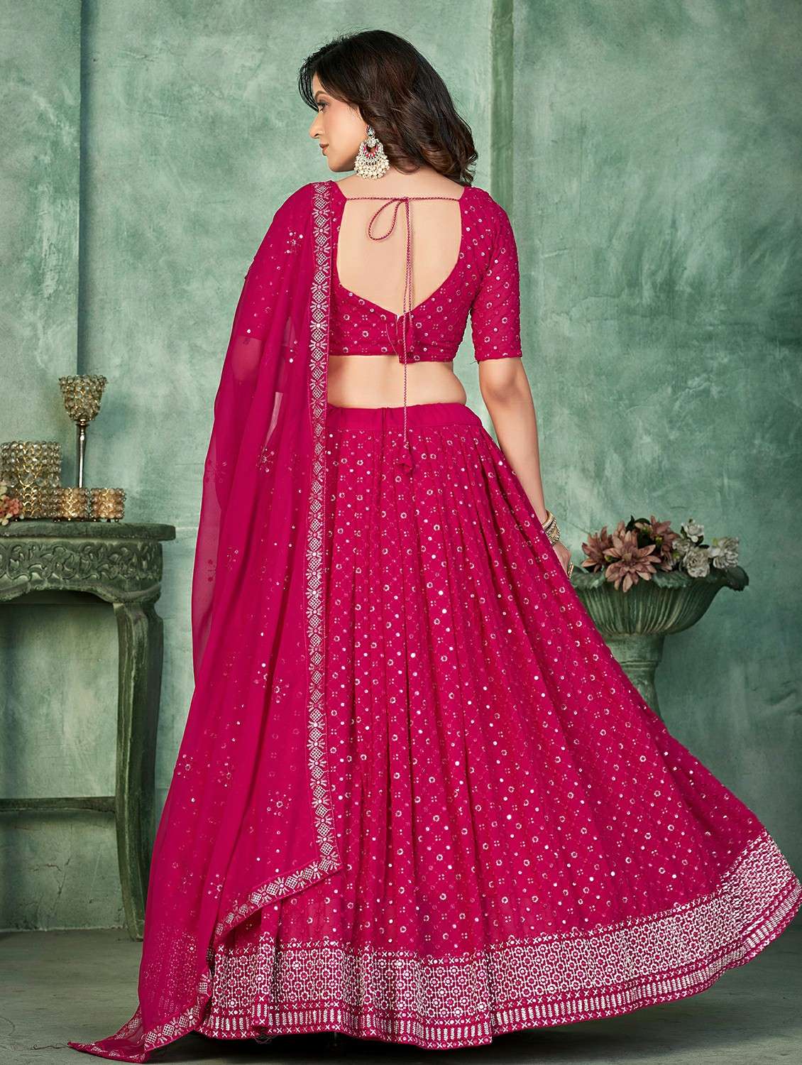 women solid with work semi stitched flared lehenga - 22260691 -  Standard Image - 2
