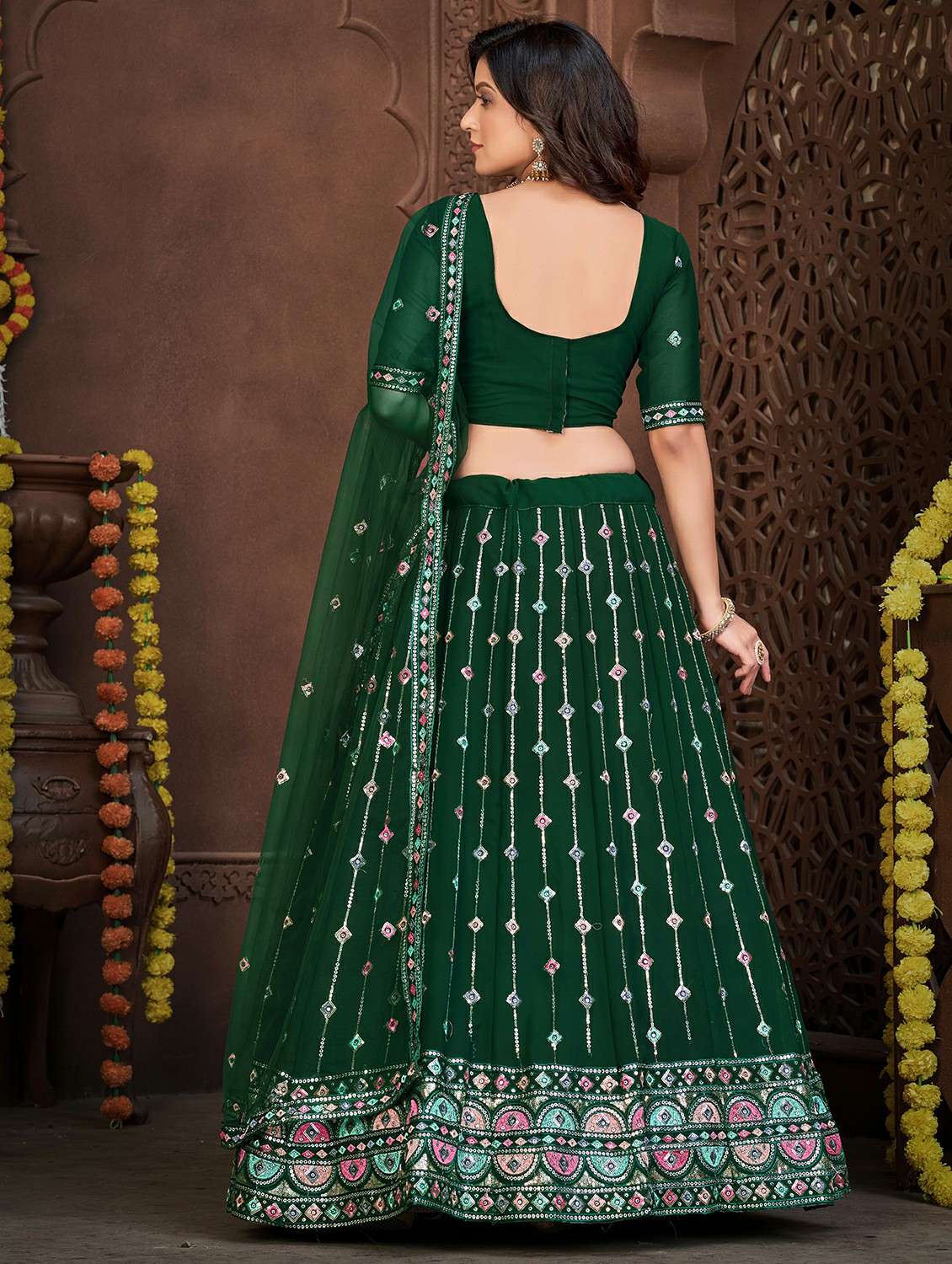 women solid with work semi stitched flared lehenga - 22260693 -  Standard Image - 2