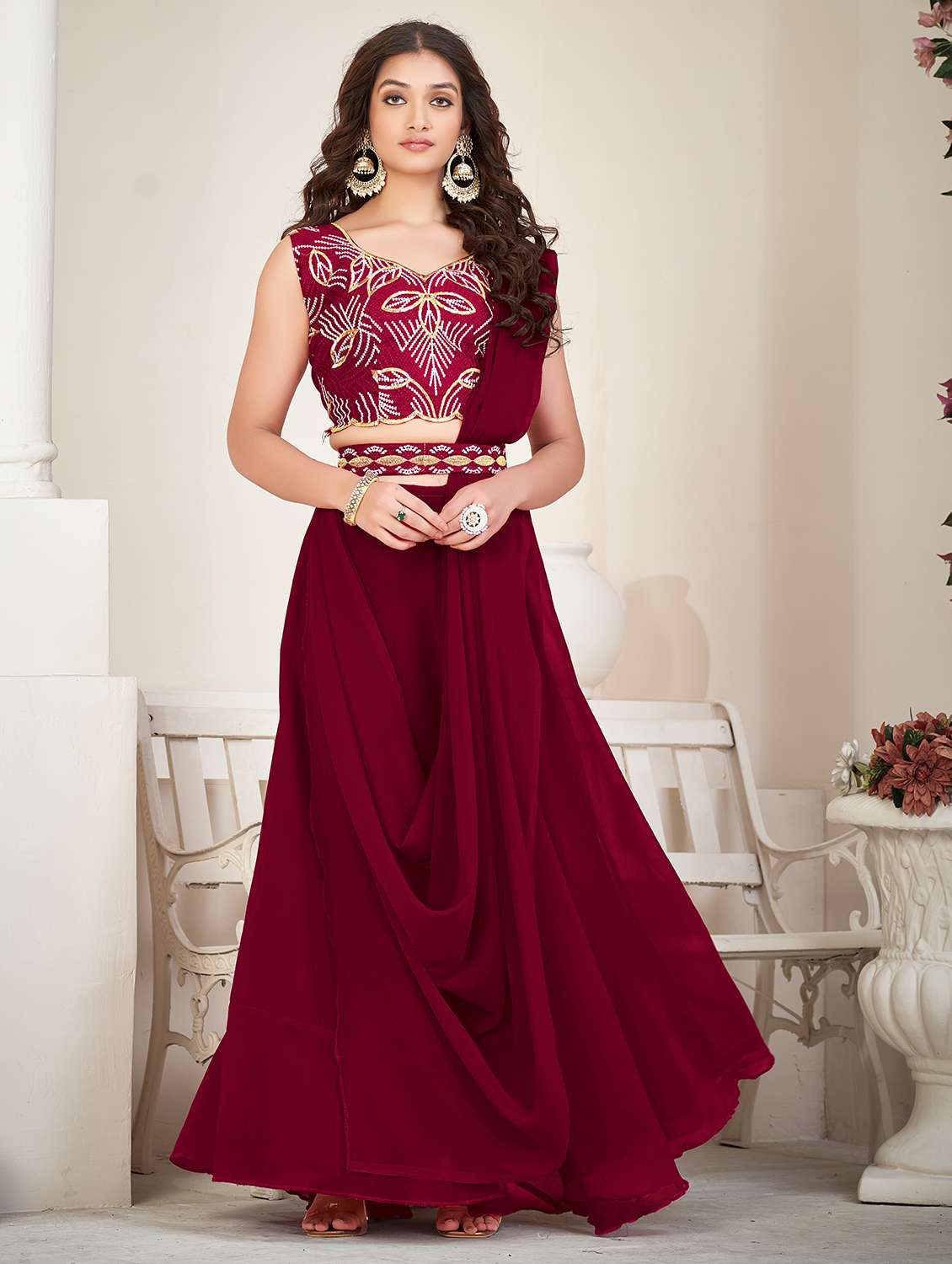 women solid semi stitched flared lehenga