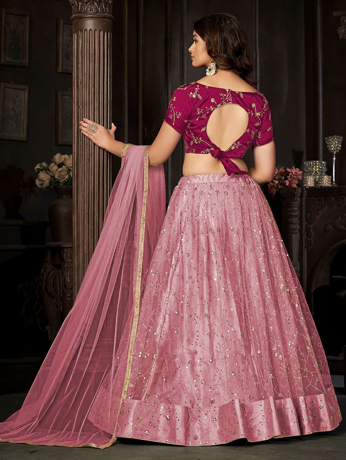 women solid with work semi stitched flared lehenga - 22260700 -  Standard Image - 2