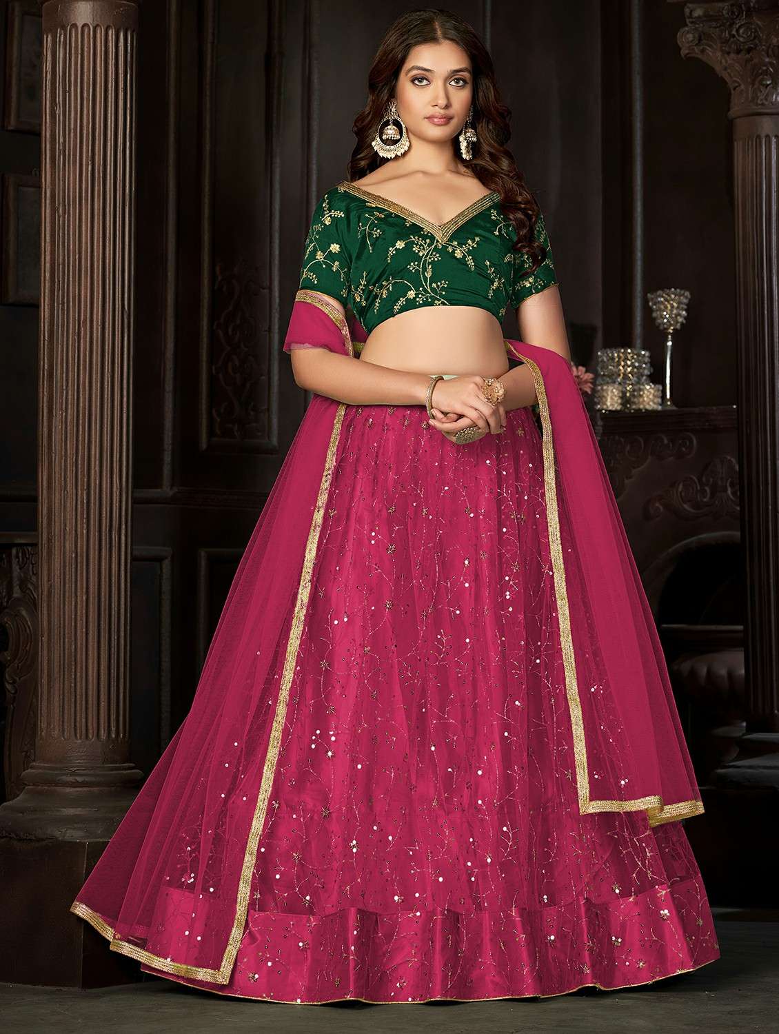 women solid with work semi stitched flared lehenga