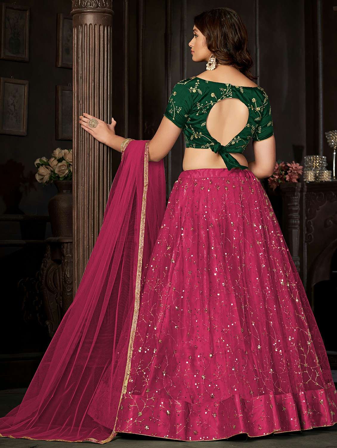 women solid with work semi stitched flared lehenga - 22260701 -  Standard Image - 2