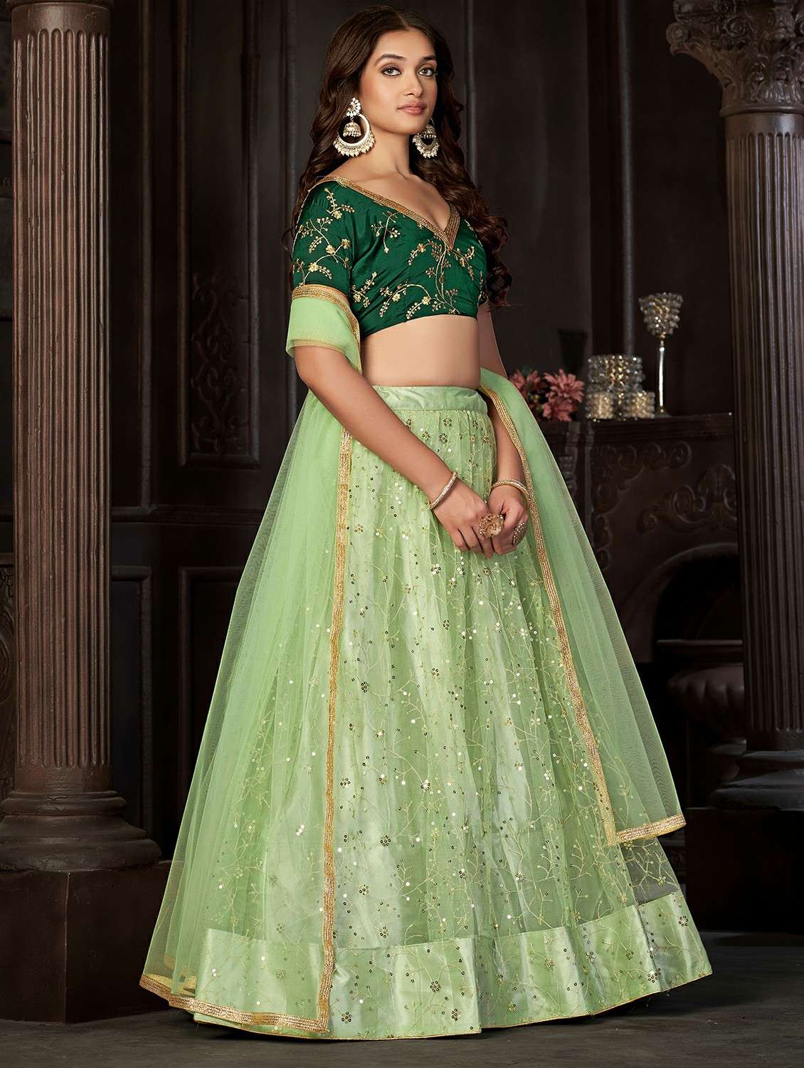 women solid with work semi stitched flared lehenga - 22260702 -  Standard Image - 2