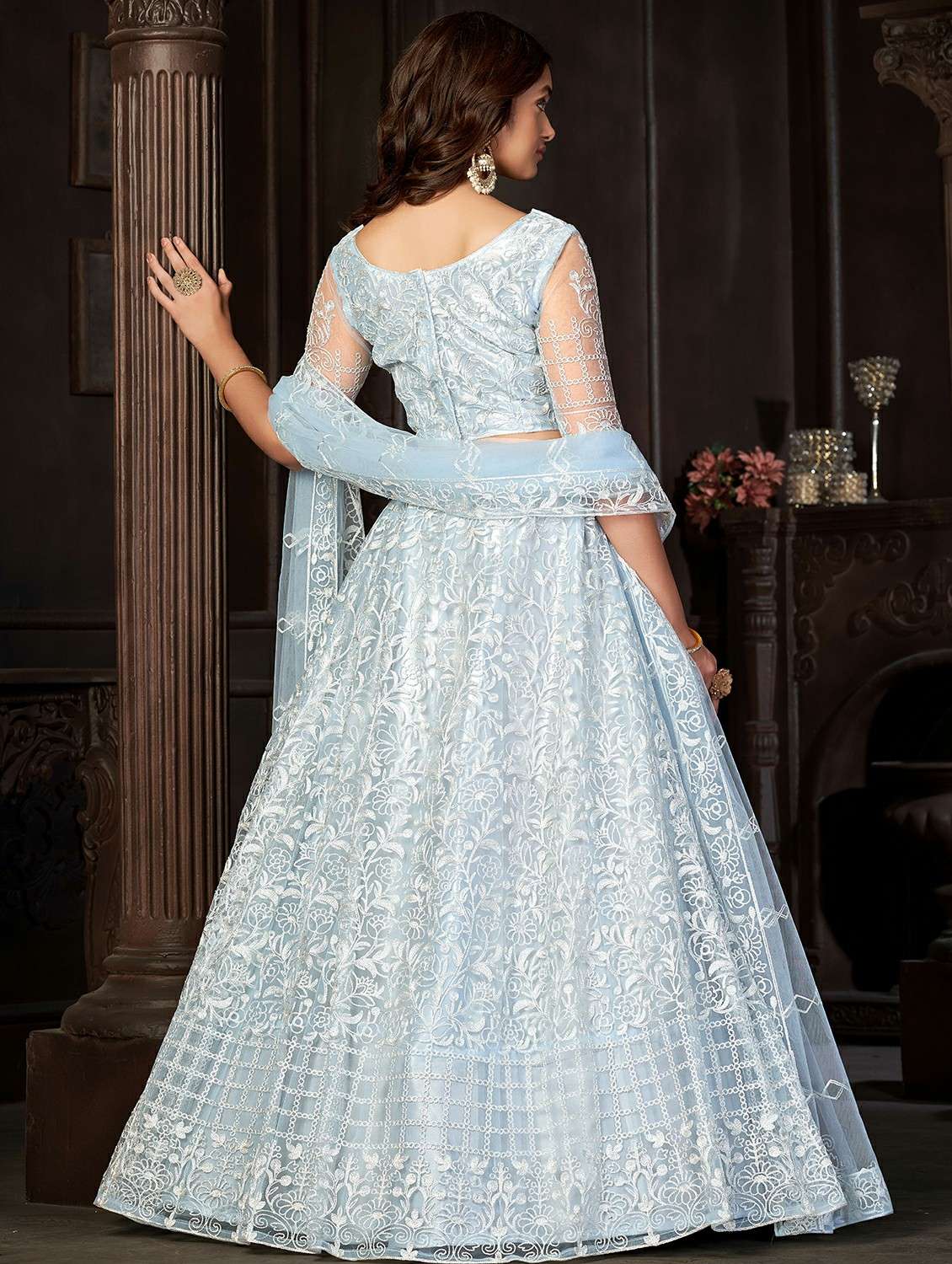 women solid with work semi stitched flared lehenga - 22260703 -  Standard Image - 2