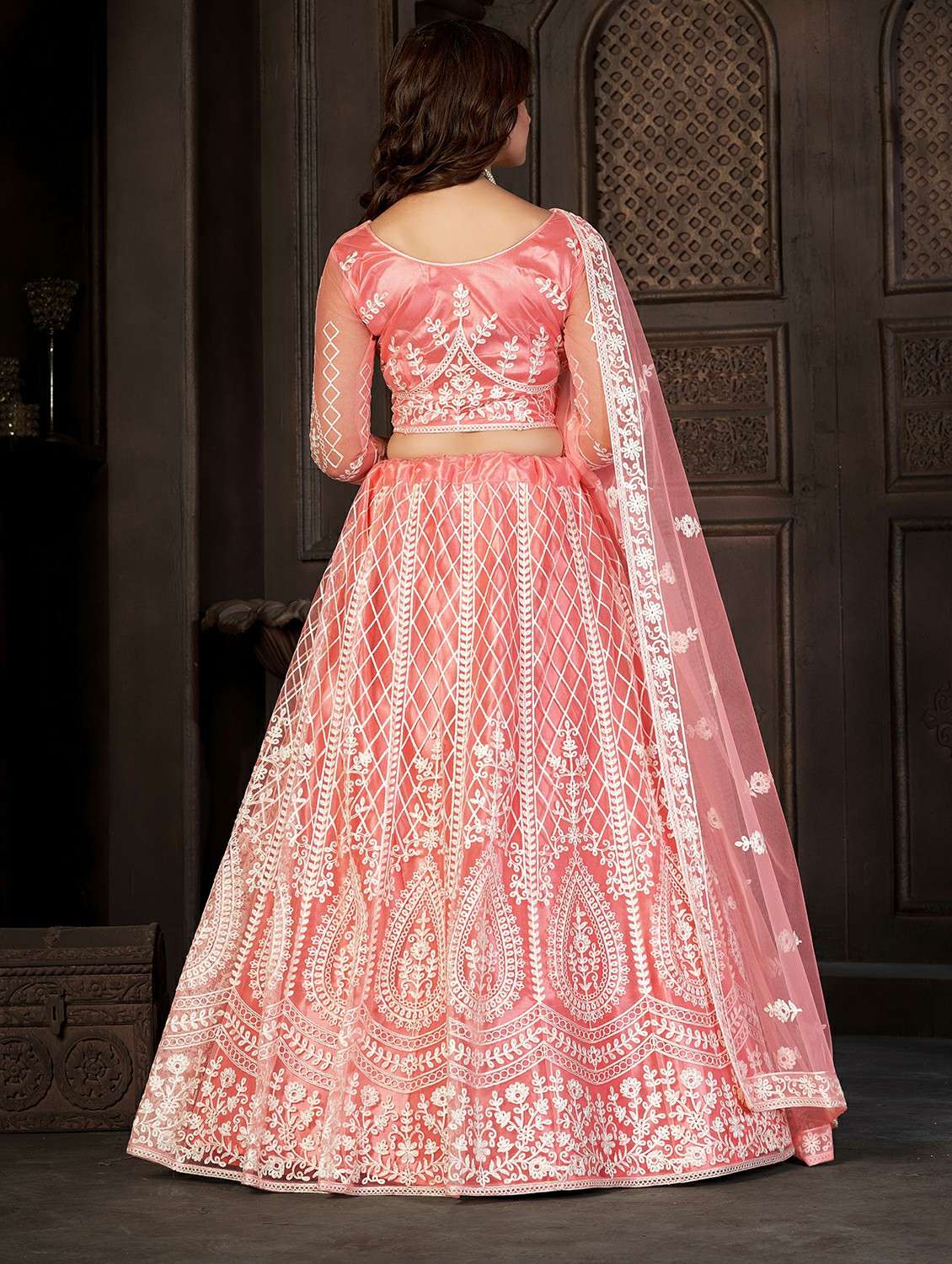 women solid with work semi stitched flared lehenga - 22260704 -  Standard Image - 2