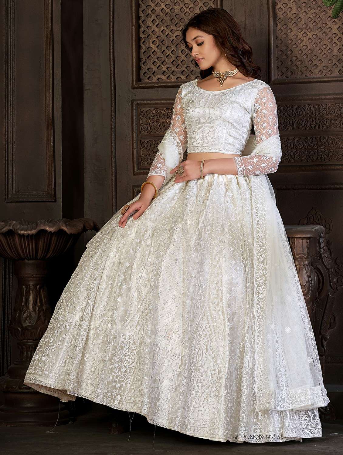 women solid with work semi stitched flared lehenga - 22260705 -  Standard Image - 2