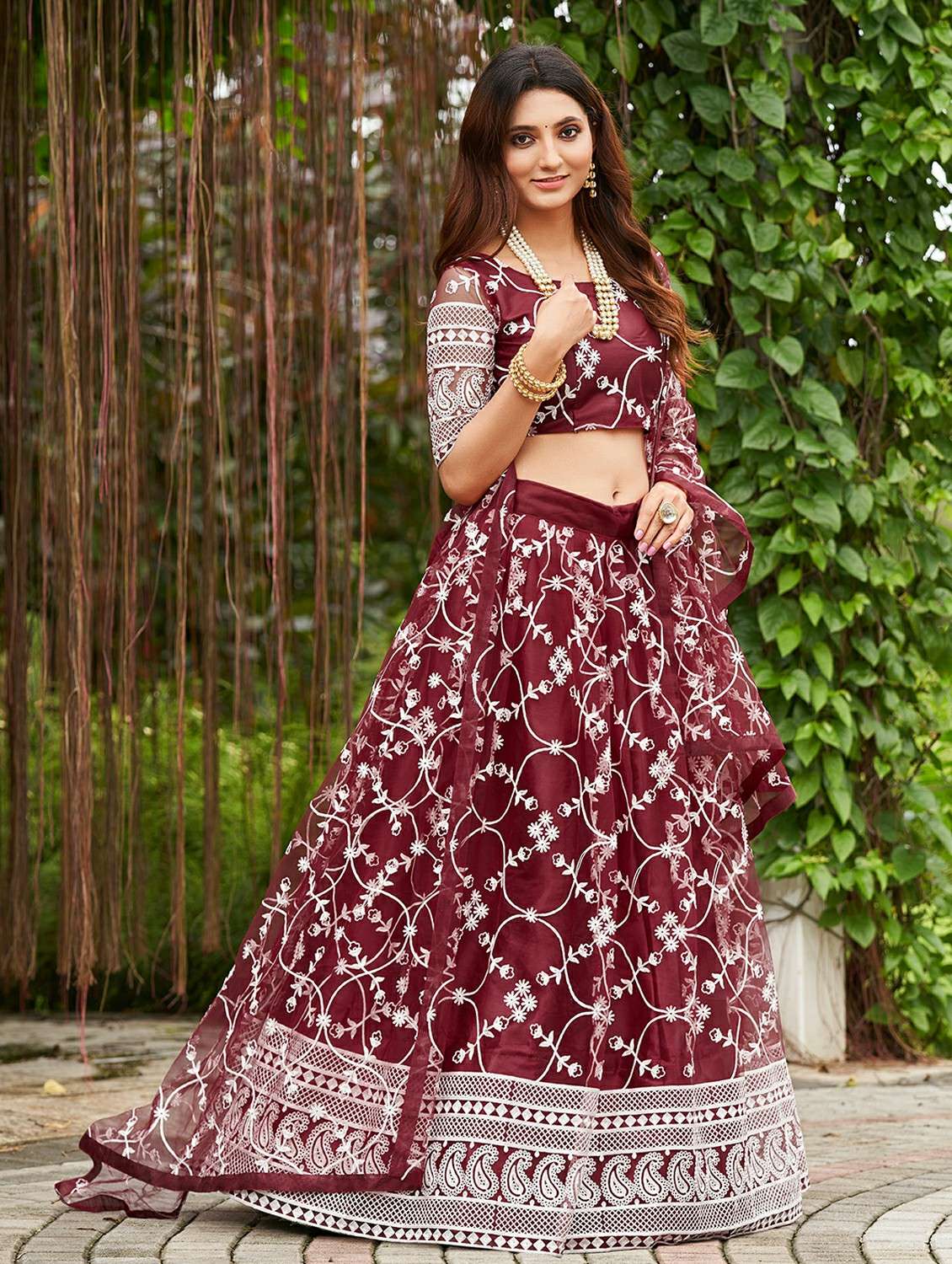 women solid with work semi stitched flared lehenga - 22260709 -  Standard Image - 2