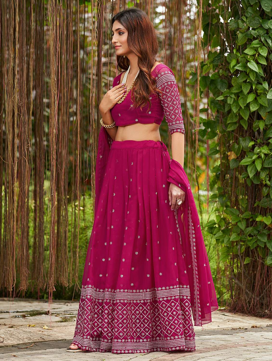 women solid with work semi stitched flared lehenga - 22260710 -  Standard Image - 2
