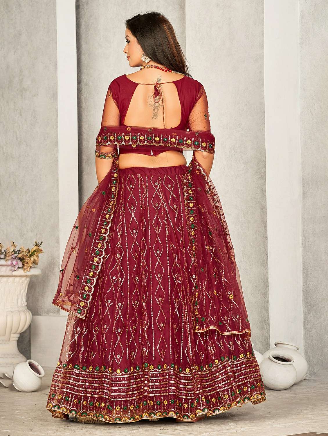women solid with work semi stitched flared lehenga - 22260711 -  Standard Image - 2