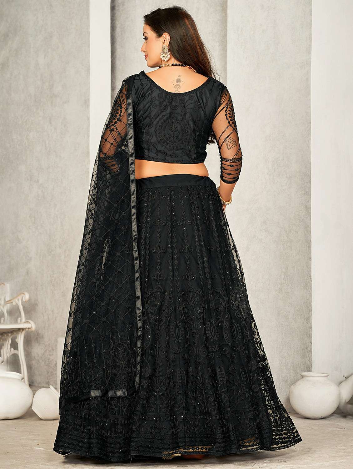 women solid with work semi stitched flared lehenga - 22260712 -  Standard Image - 2