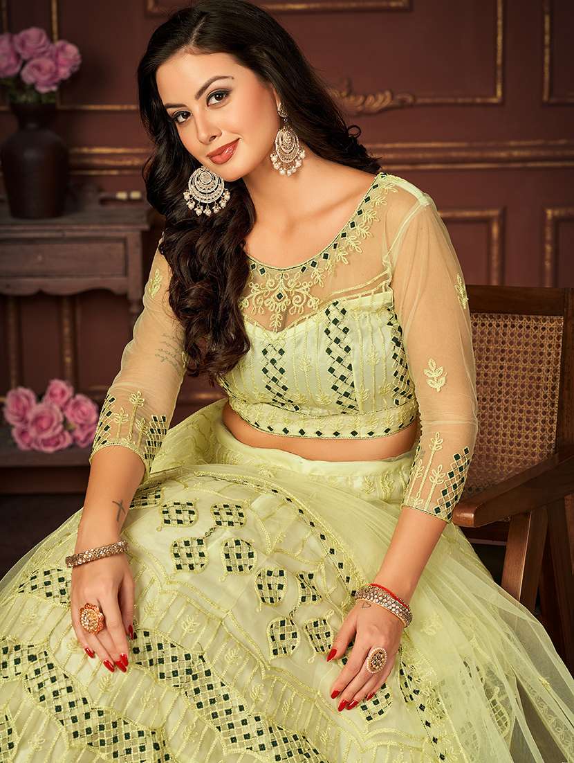 women solid with work semi stitched flared lehenga - 22260713 -  Standard Image - 2