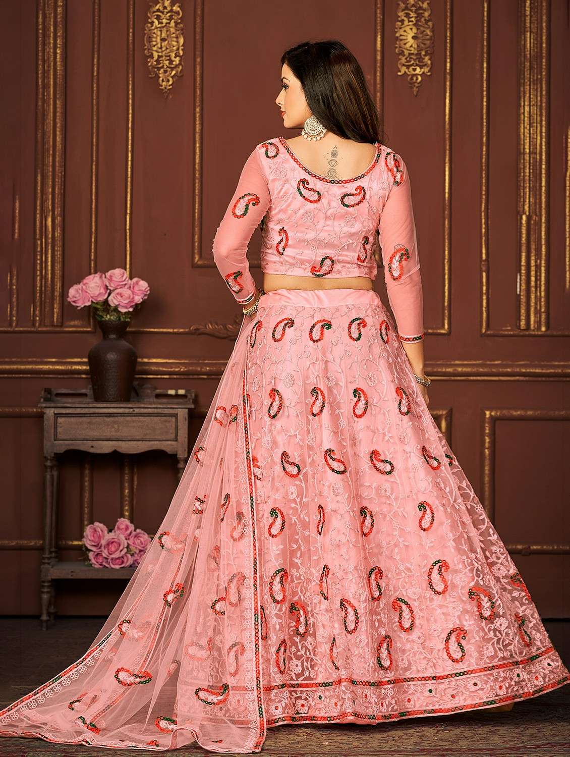 women solid with work semi stitched flared lehenga - 22260715 -  Standard Image - 2