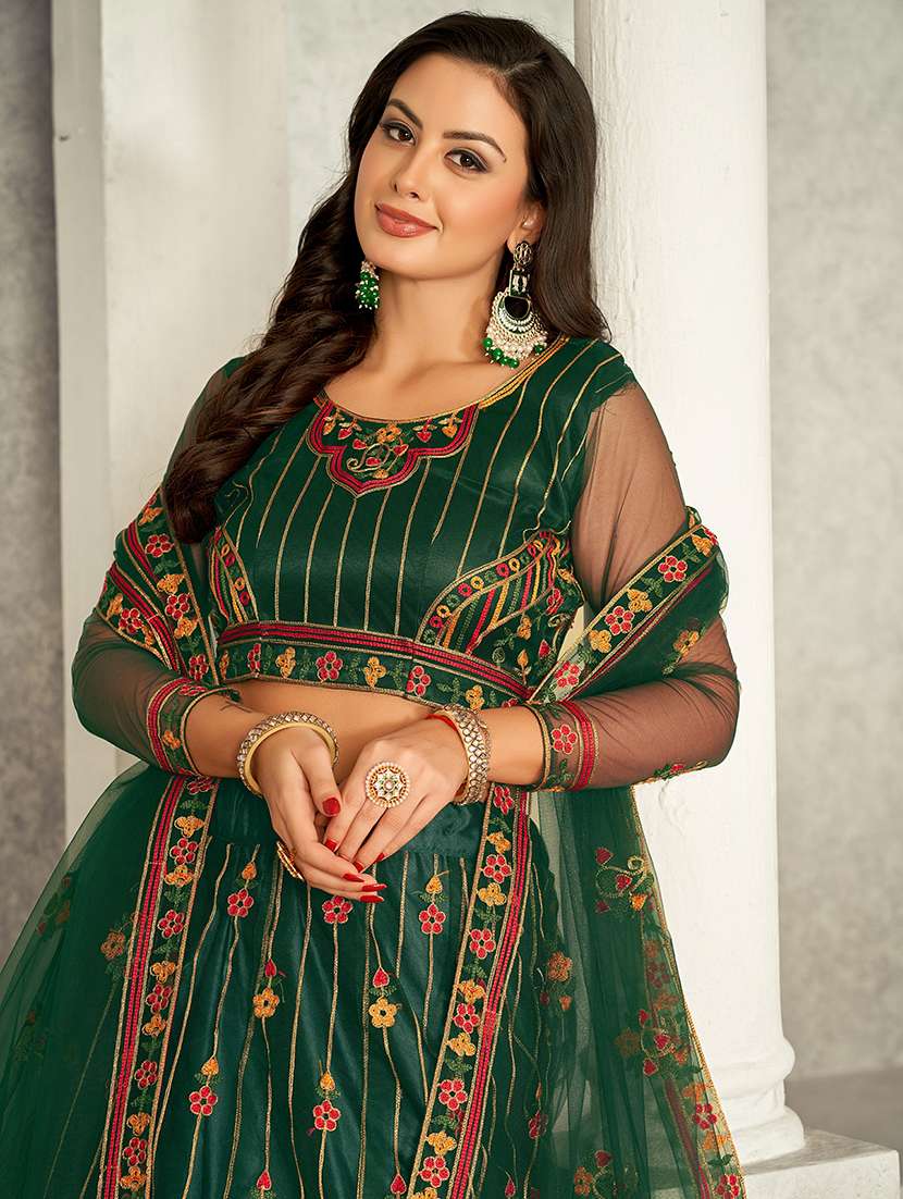 women solid with work semi stitched flared lehenga - 22260716 -  Standard Image - 2