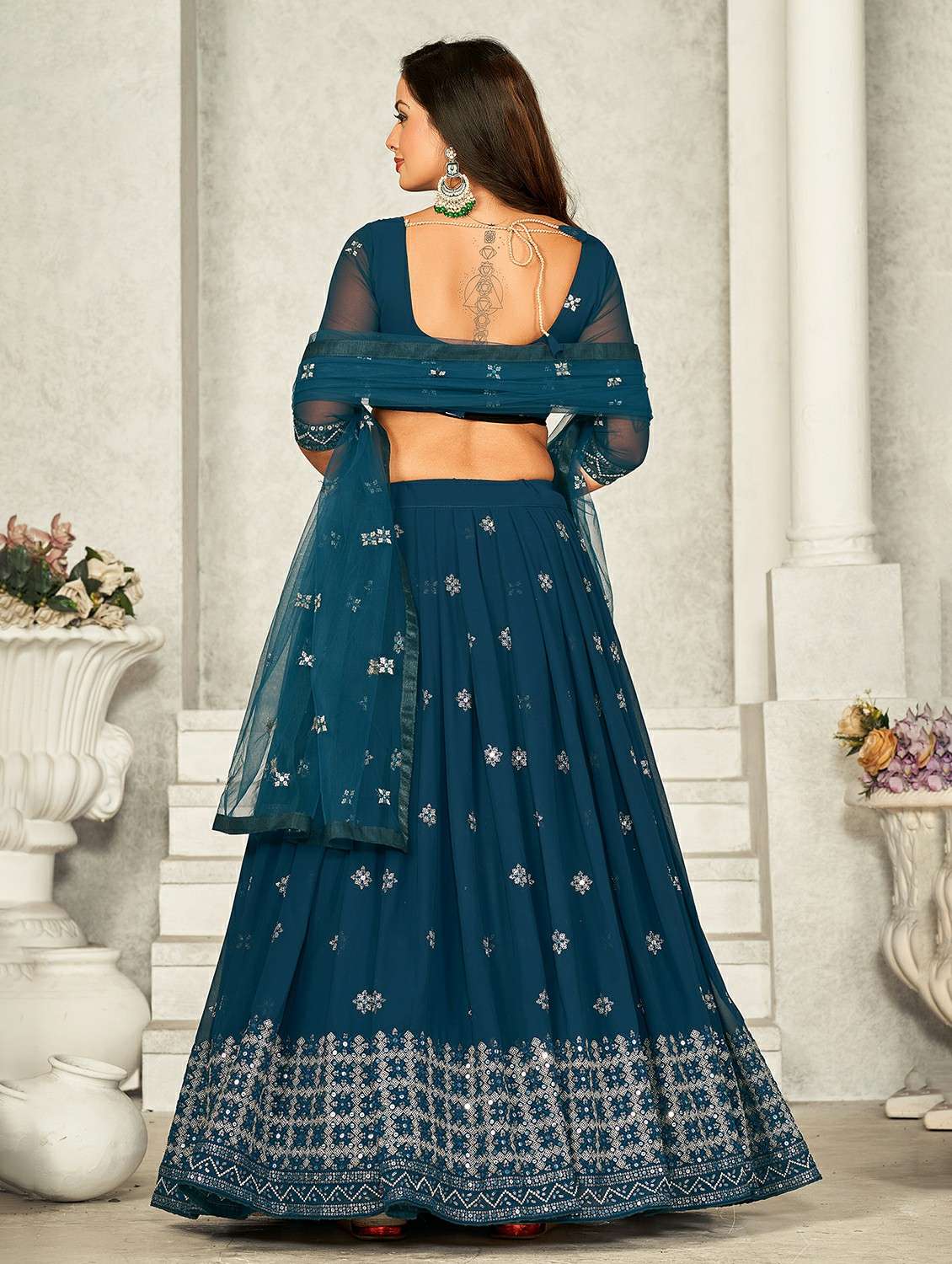 women solid with work semi stitched flared lehenga - 22260718 -  Standard Image - 2