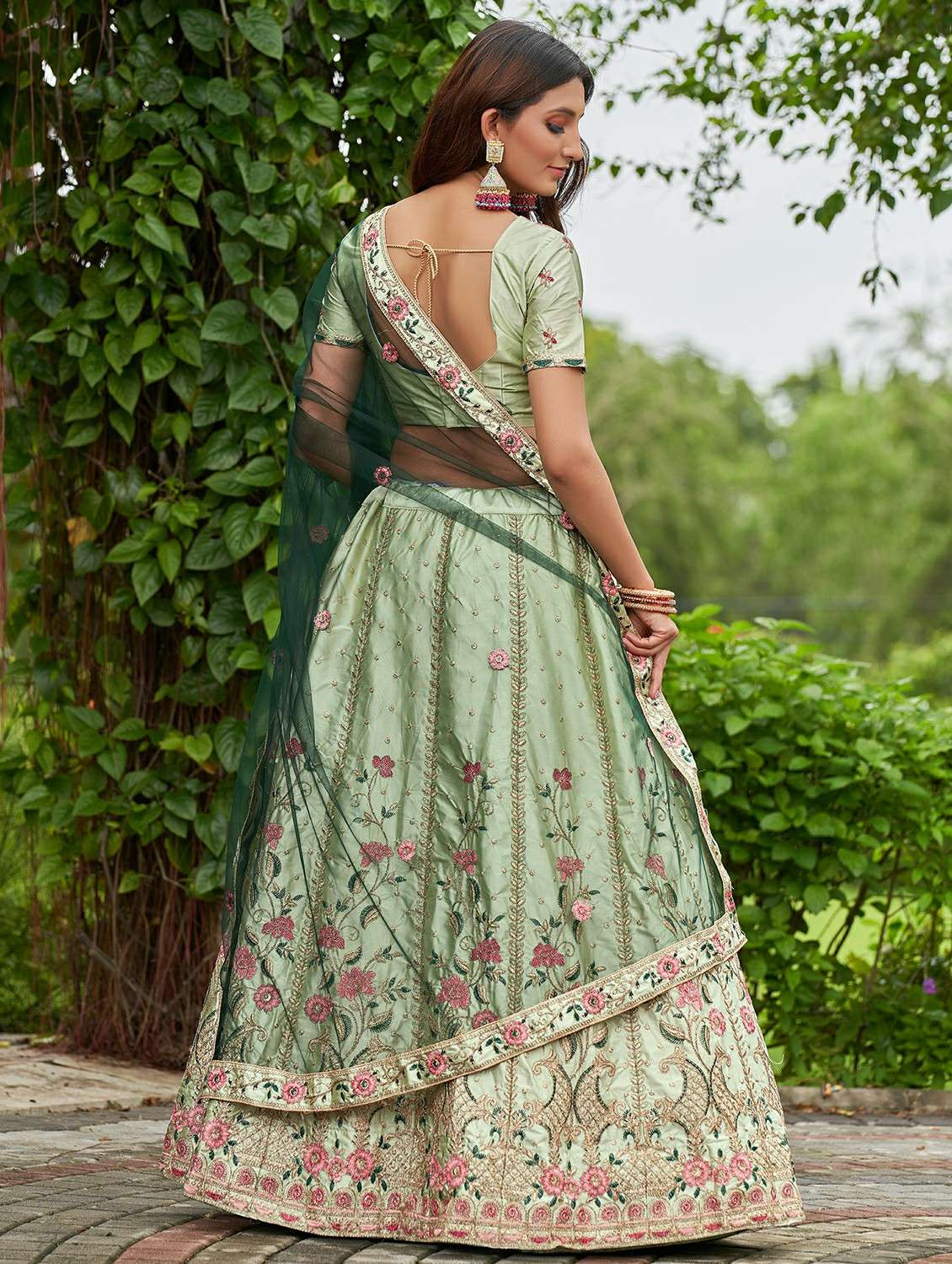 women solid with work semi stitched flared lehenga - 22260722 -  Standard Image - 2