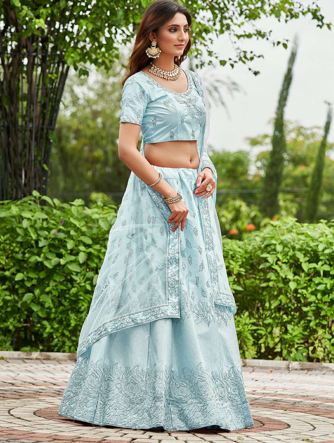 women solid with work semi stitched flared lehenga - 22260723 -  Standard Image - 2