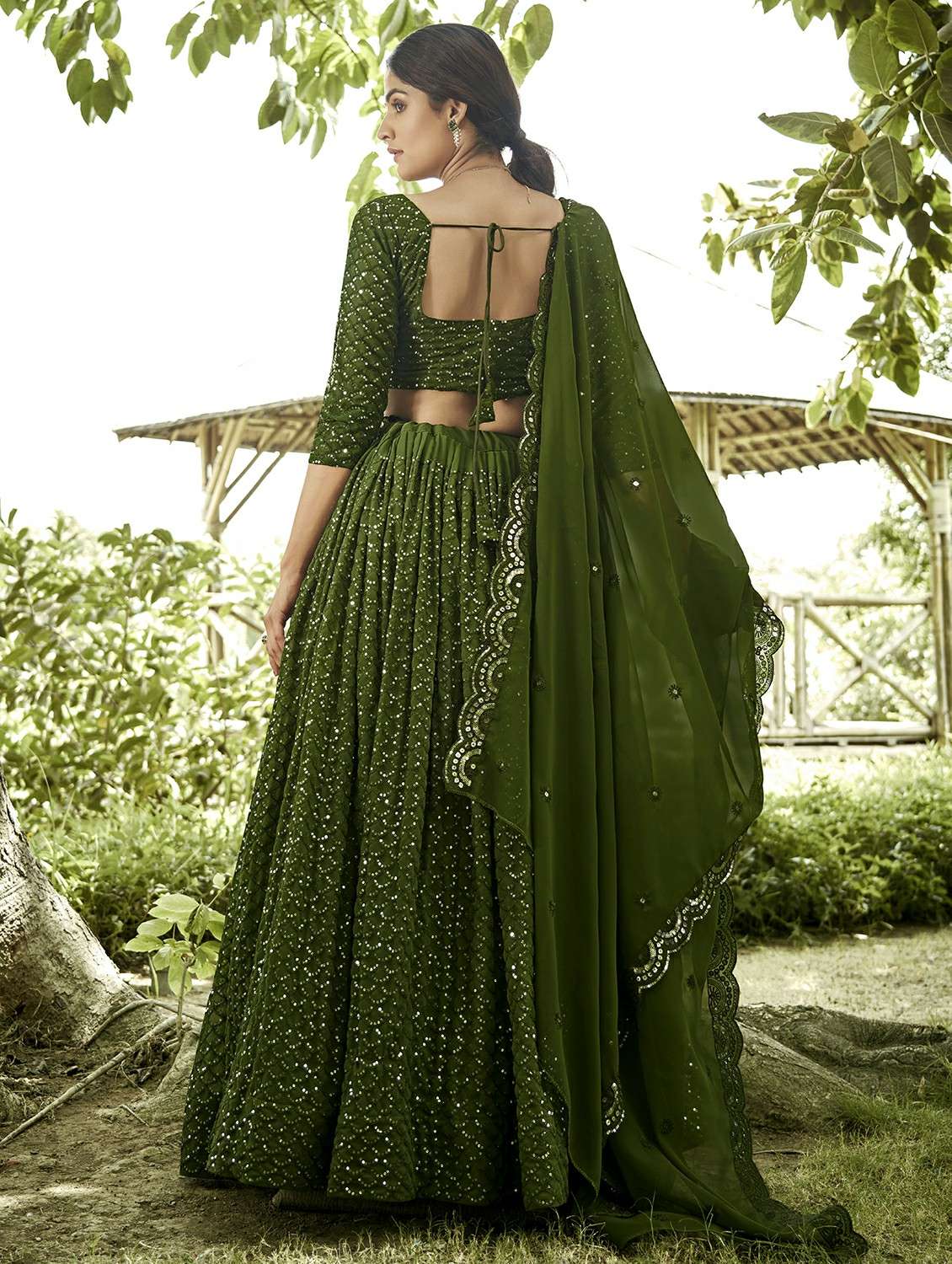 women solid with work semi stitched flared lehenga - 22260727 -  Standard Image - 2