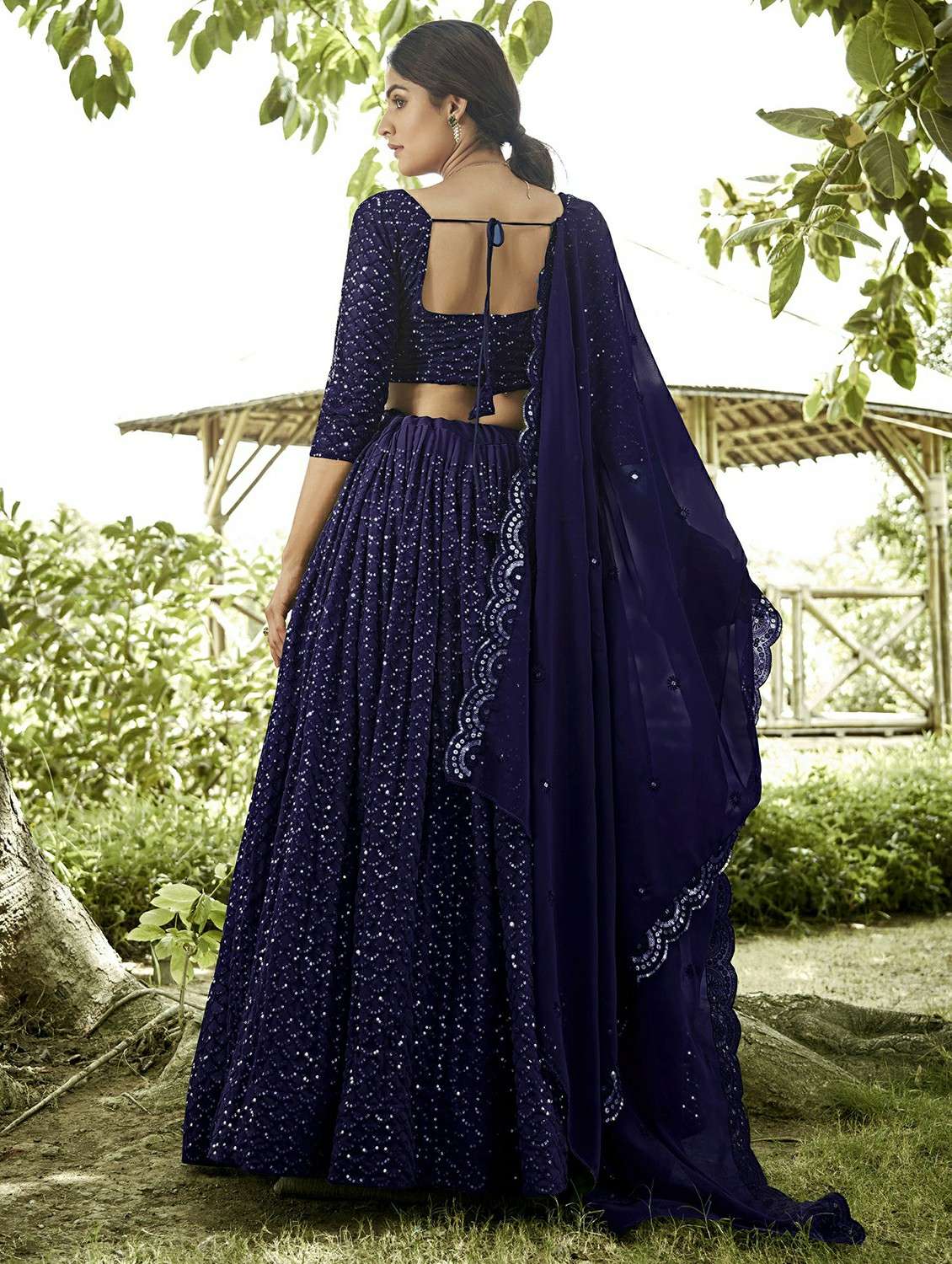 women solid with work semi stitched flared lehenga - 22260728 -  Standard Image - 2