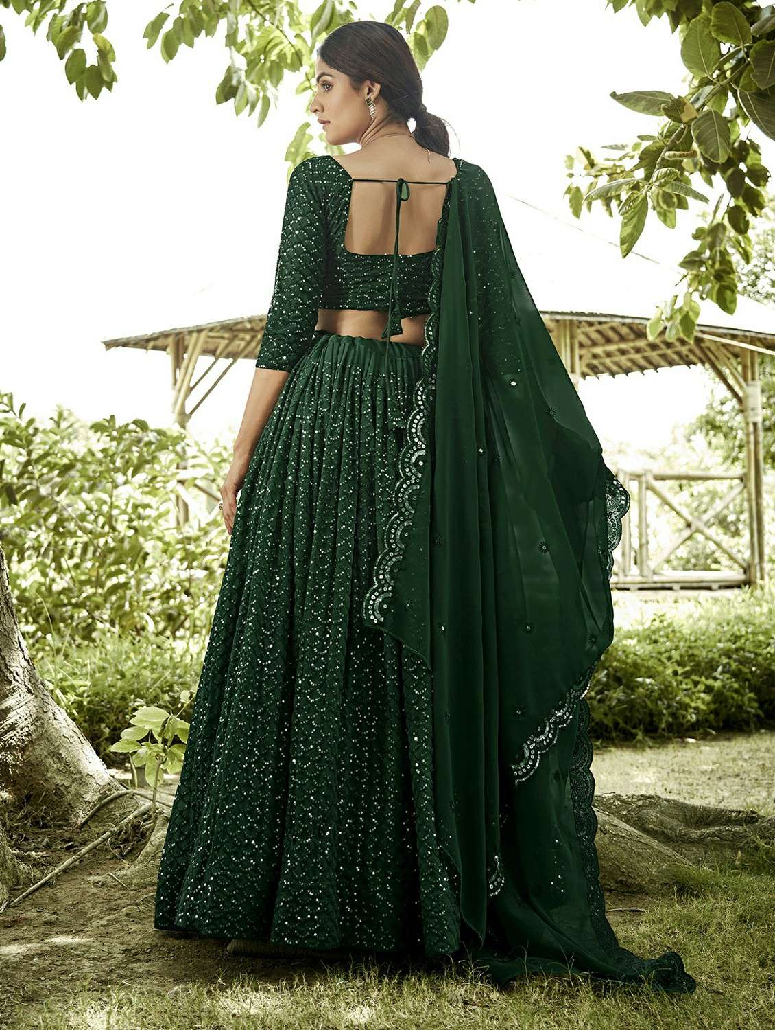 women solid with work semi stitched flared lehenga - 22260729 -  Standard Image - 2