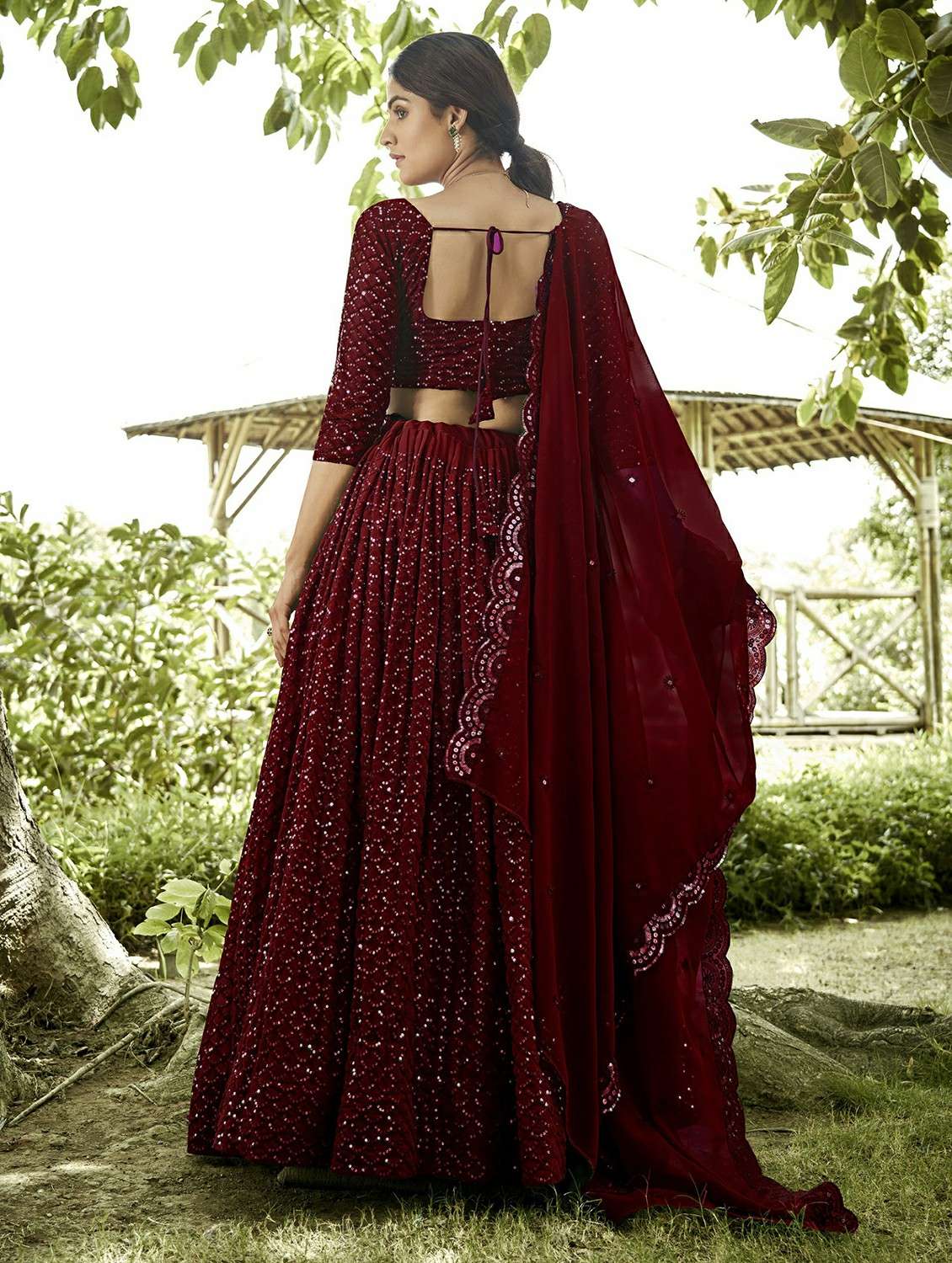 women solid with work semi stitched flared lehenga - 22260730 -  Standard Image - 2