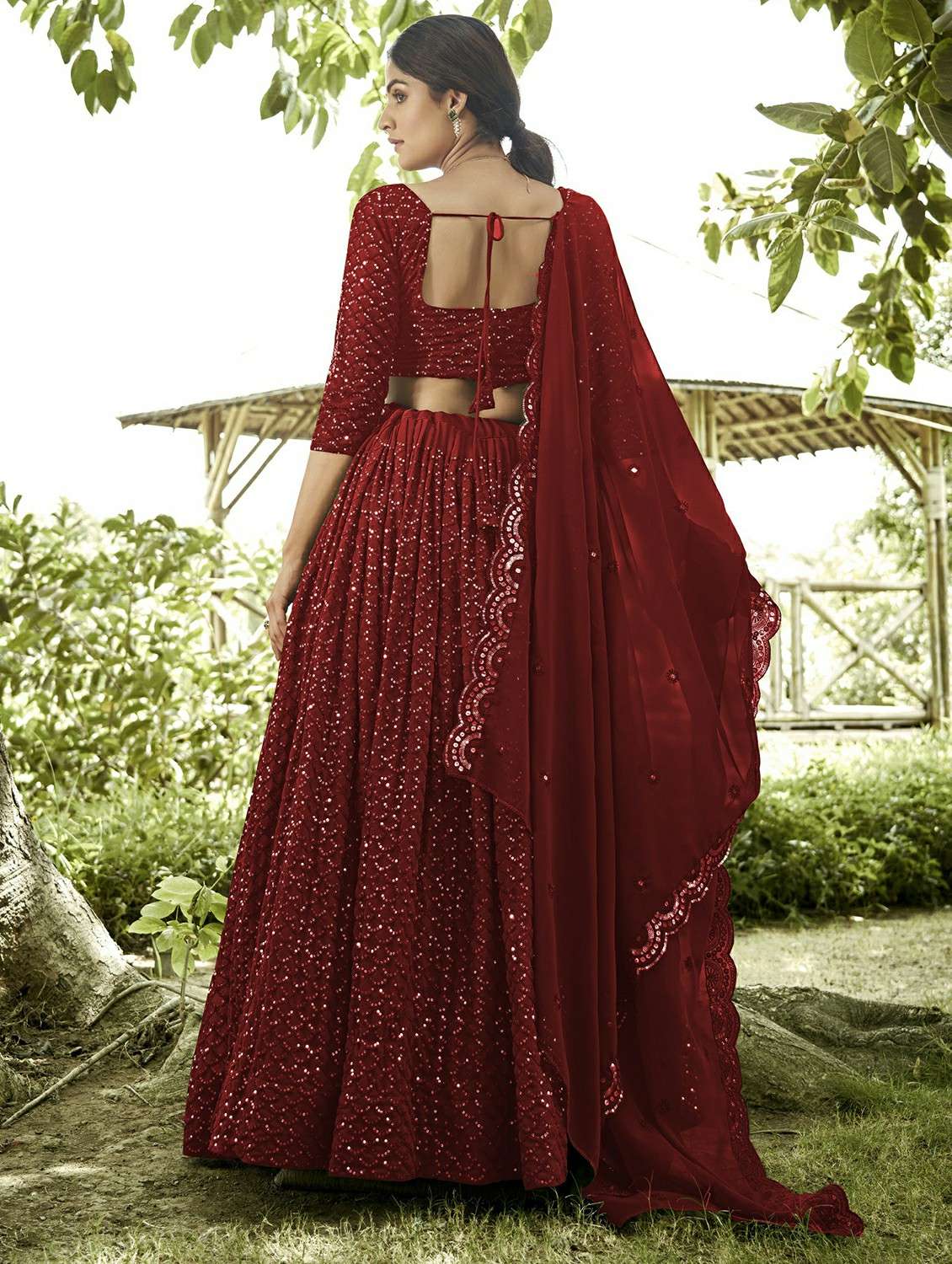 women solid with work semi stitched flared lehenga - 22260731 -  Standard Image - 2