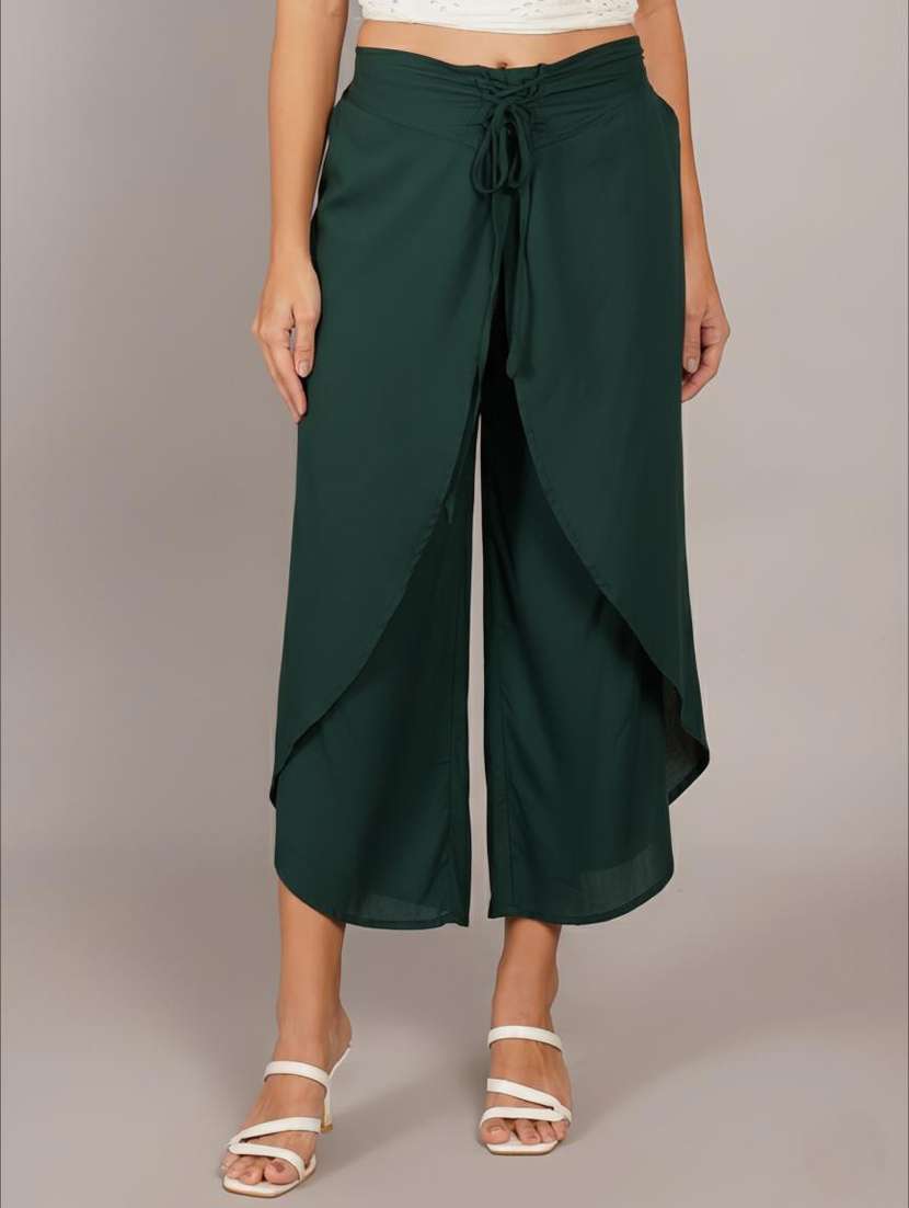 women solid high rise ruffle palazzo