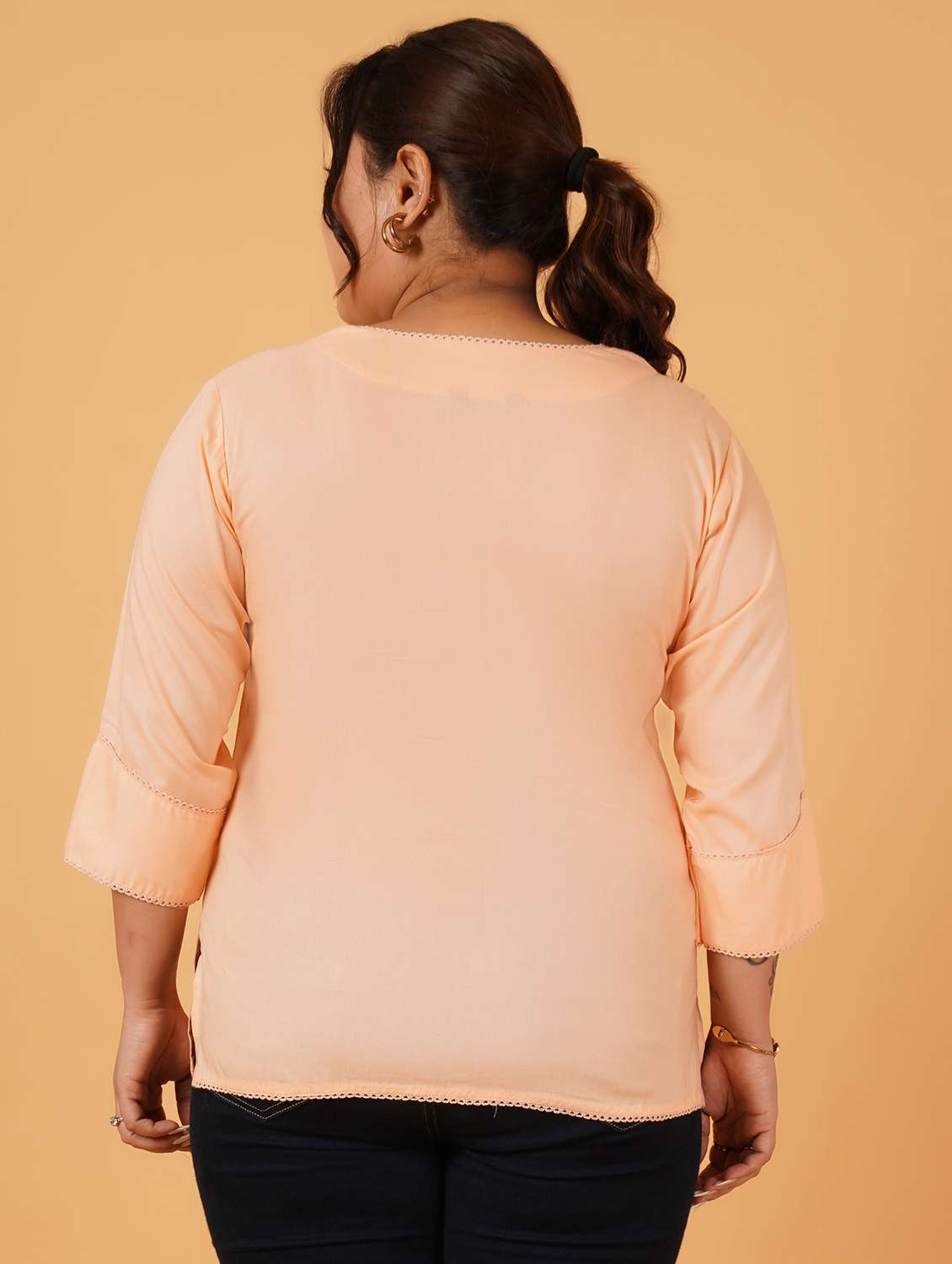 women plus size solid three quarter sleeve top - 22260740 -  Standard Image - 2