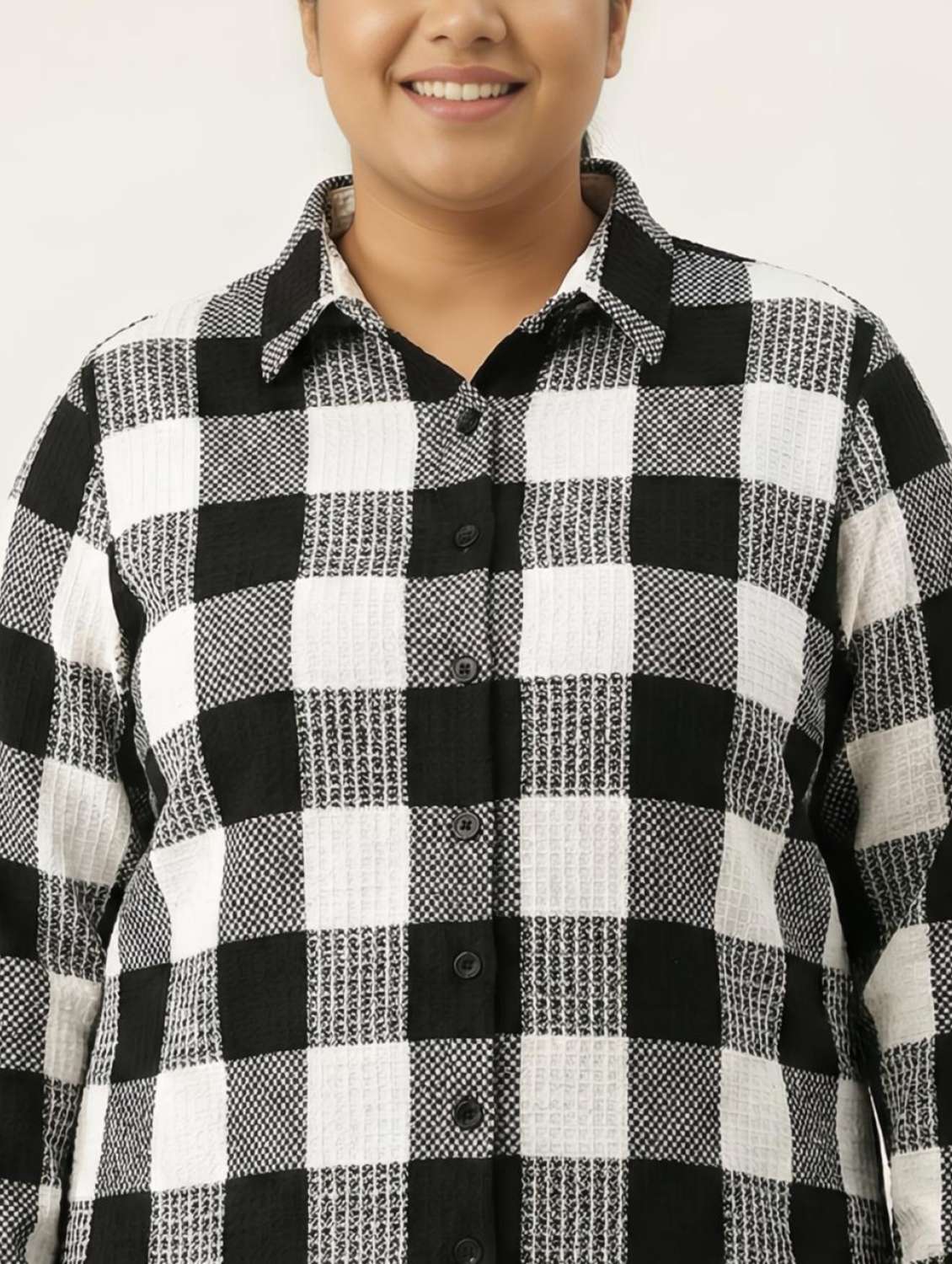 women plus size checkered long sleeve shirt - 22260744 -  Standard Image - 2