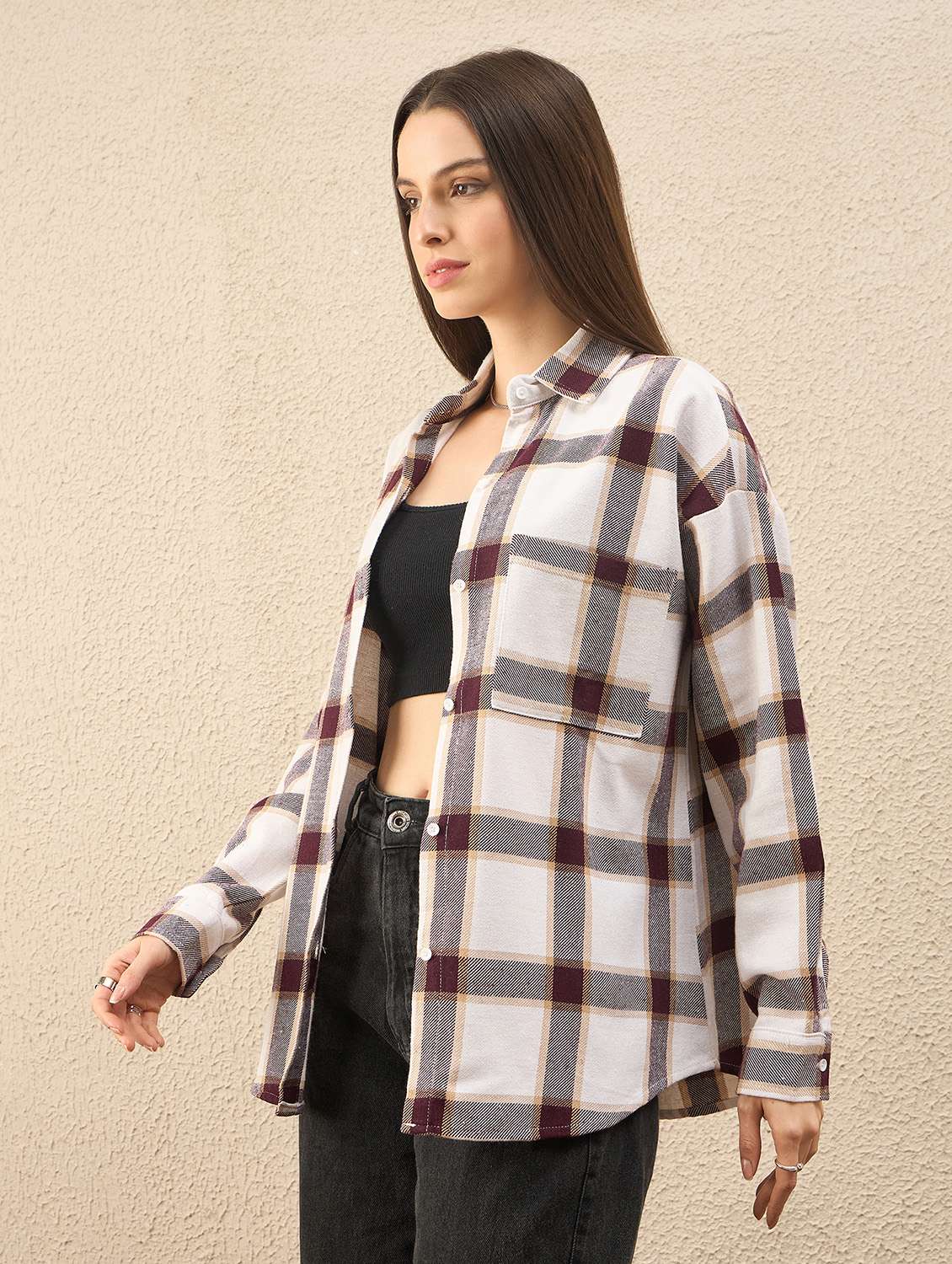 women collared long sleeve oversized shirt - 22260750 -  Standard Image - 2