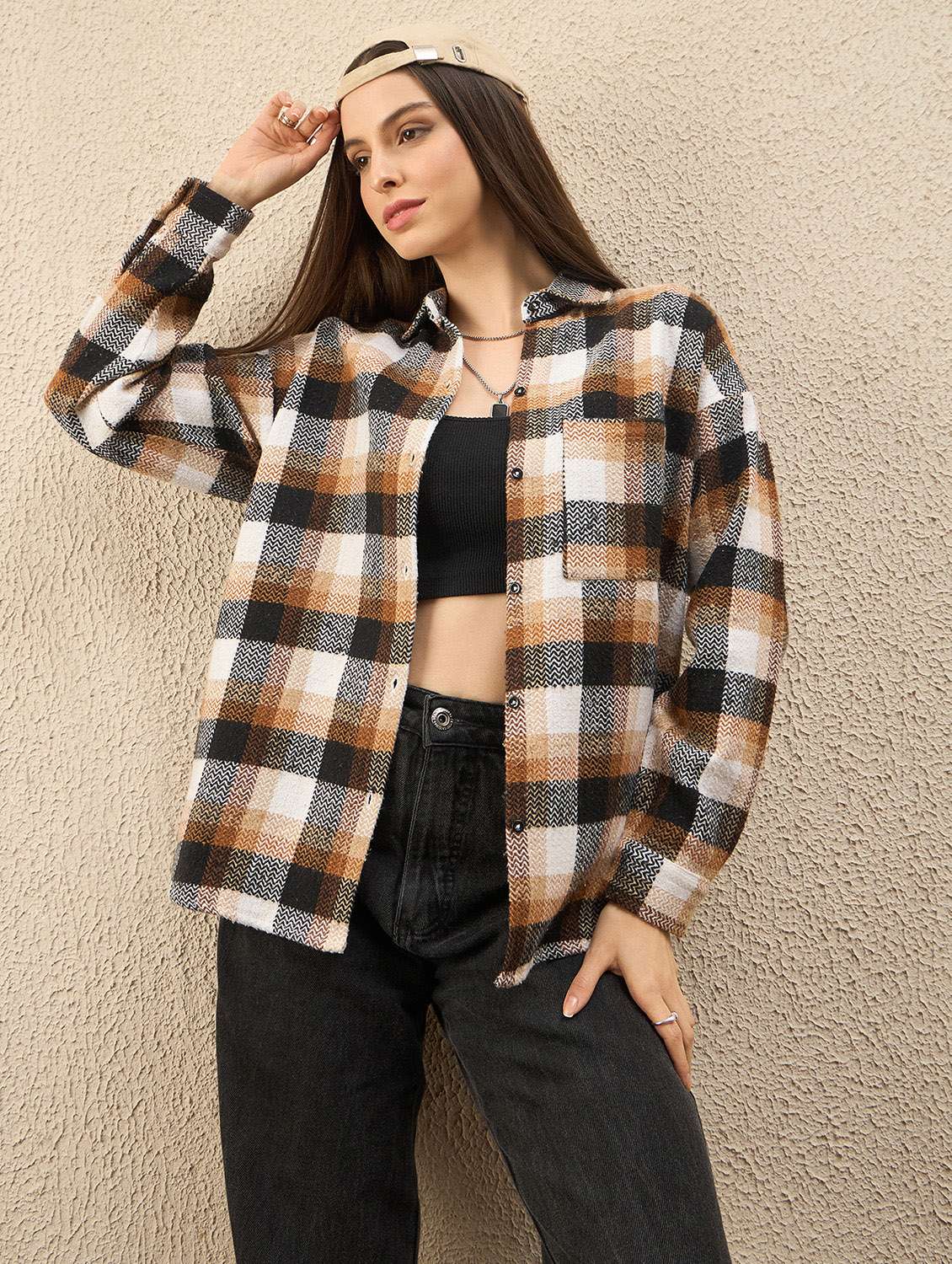 women collared long sleeve oversized shirt